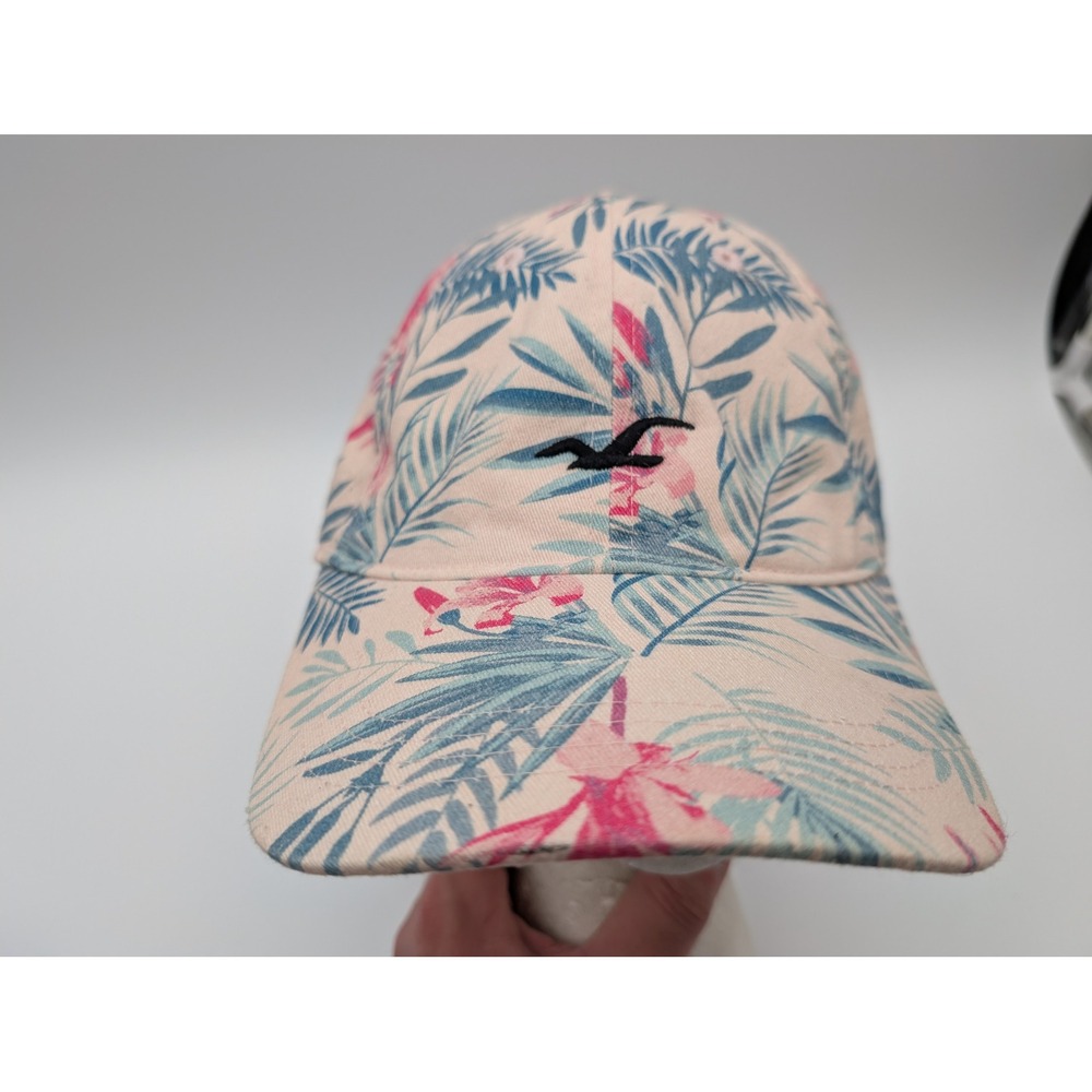 Hollister Pink Tropical Floral Palm Leaf Adjustable Strapback Baseball Hat Cap